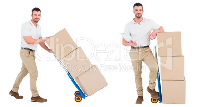 courier men with the wheelbarrow