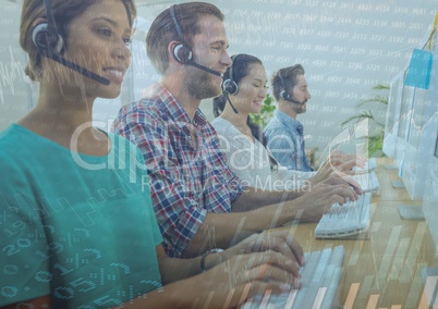 Customer service people with chart graphic overlay