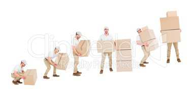 courier men catching a box
