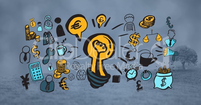 Digital composite image of light bulb surrounded with various icons