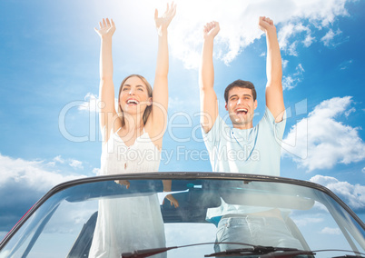 Couple having fun in the car