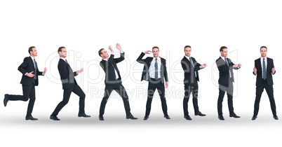 Multiple image of businessman doing various gestures on white background