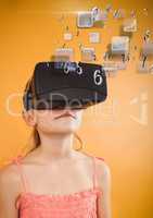 Girl wearing VR Virtual Reality Headset with Interface