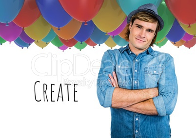 Craetive Man with Create text with drawings graphics