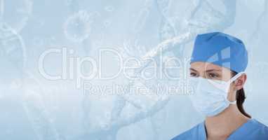 Doctor (women) with mask on blue background