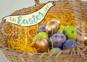 Easter banner against easter eggs in basket