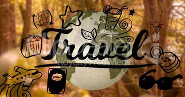 Travel graphic and 3D earth with forest background