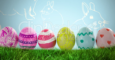 Easter Eggs in front of Rabbit pattern