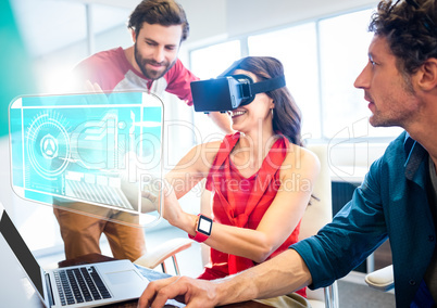 Woman wearing VR Virtual Reality Headset with Interface