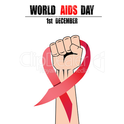 Fight hand fist against stop violence woman, red ribbon, awareness symbol vector