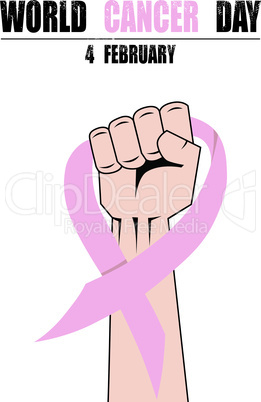 Fight hand fist against cancer, pink ribbon, breast cancer awareness symbol vector