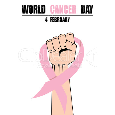 Fight hand fist against cancer, pink ribbon, breast cancer awareness symbol vector
