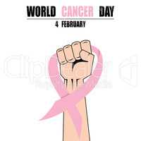 Fight hand fist against cancer, pink ribbon, breast cancer awareness symbol vector