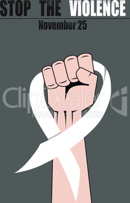Fight hand fist against stop violence woman, white ribbon, awareness symbol vector