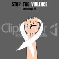 Fight hand fist against stop violence woman, white ribbon, awareness symbol vector