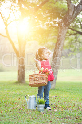 Asian child picnic outdoors.