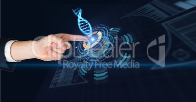 Digitally generated image of man touching futuristic screen
