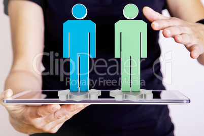 Person with tablet pc and figures