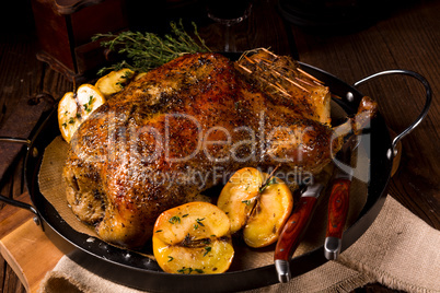 Duck on old Polish roasted with thyme and Apple