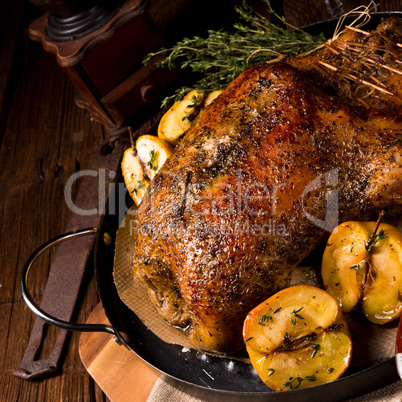 Duck on old Polish roasted with thyme and Apple