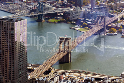Aerial view of Brooklyn Bridge and Manhattan Bridge