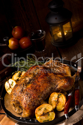 Duck on old Polish roasted with thyme and Apple