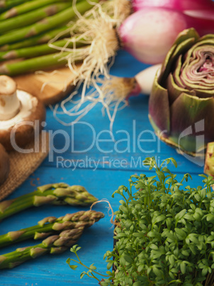 Organic vegetables on a wooden table