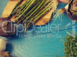 Organic vegetables on a blue wooden table