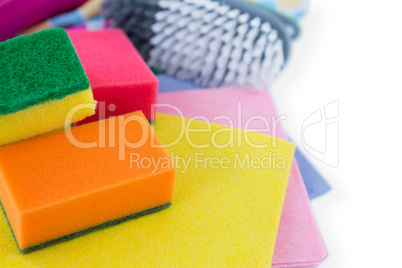 Close up of wipe pads and sponges with brush