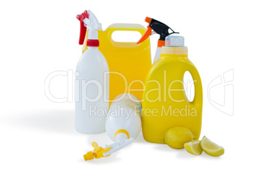 Cleaning liquid bottles with lemon