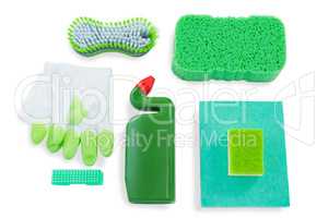 Overhead view of sponges with bottle and wipe pads