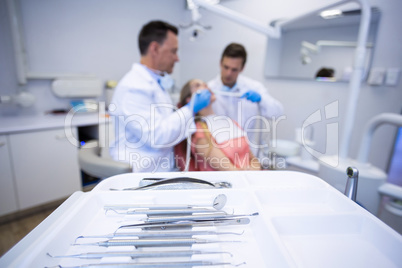 Various dental tools kept in tray