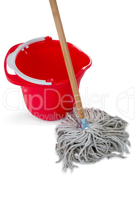 High angle view of mop by empty bucket