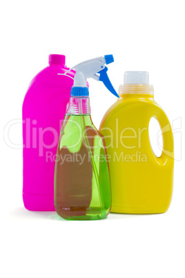 Colorful cleaning bottles