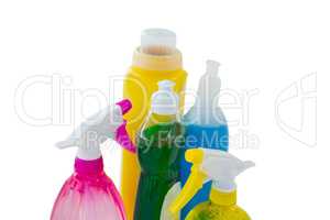 High angle view of cleaning bottles