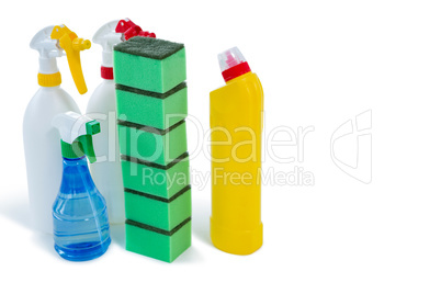 Stack of sponges with bottles