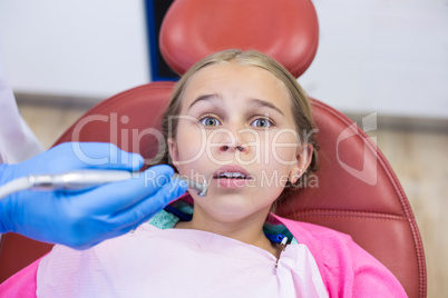 Young patient scared during a dental check-up
