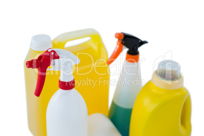 High angle view of spry bottles