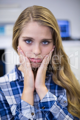 Portrait of unhappy female patient having a toothache