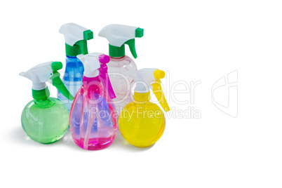 Close up of colorful spray bottles