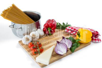 Vegetables with pasta in container