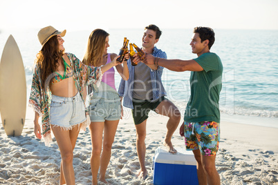 Friends toasting on shore at beach