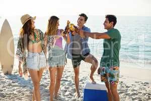 Friends toasting on shore at beach