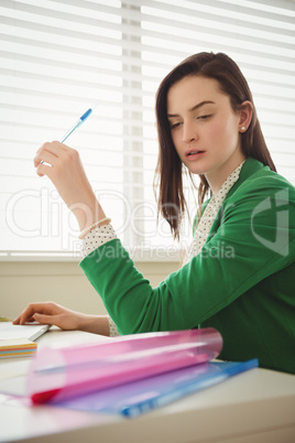 Close up woman working at table