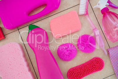 Close up of pink cleaning products