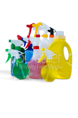 Cleaning liquid in colorful spray bottles