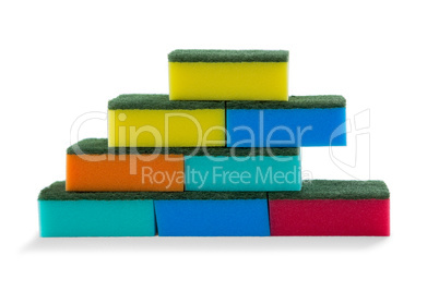 Close up of stacked colorful sponges