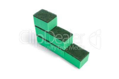 High angle view of cleaning sponge arranged in stack