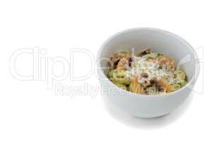 High angle view of prepared pasta served in bowl