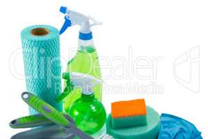 Close up of cleaning equipment with spray bottle